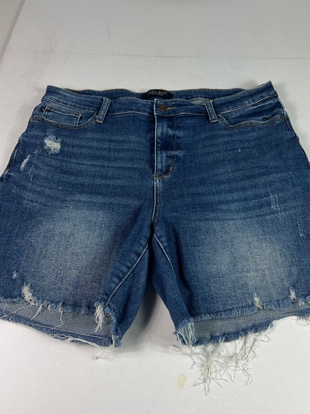 Judy Blue Jean Short Women Plus 37* High Rise Mid Thigh Blue Denim Jorts Tag 1XL